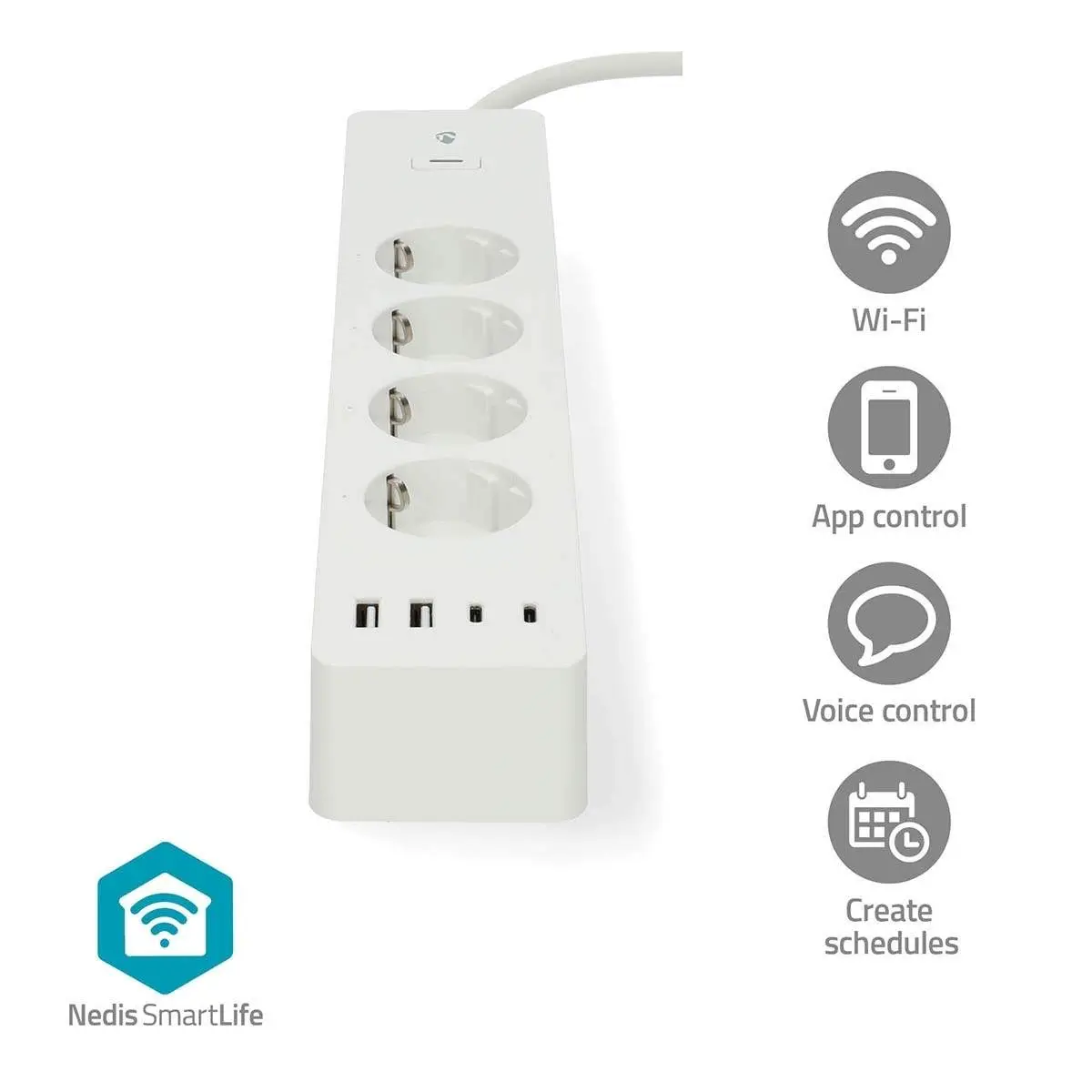 SmartLife Power Strip | Wi-Fi | Hybrid (CEE 7/7) / USB A / USB-C™ | 16 A | 3680 W | 2.00 m | 0 - 55 °C | Android™ / IOS