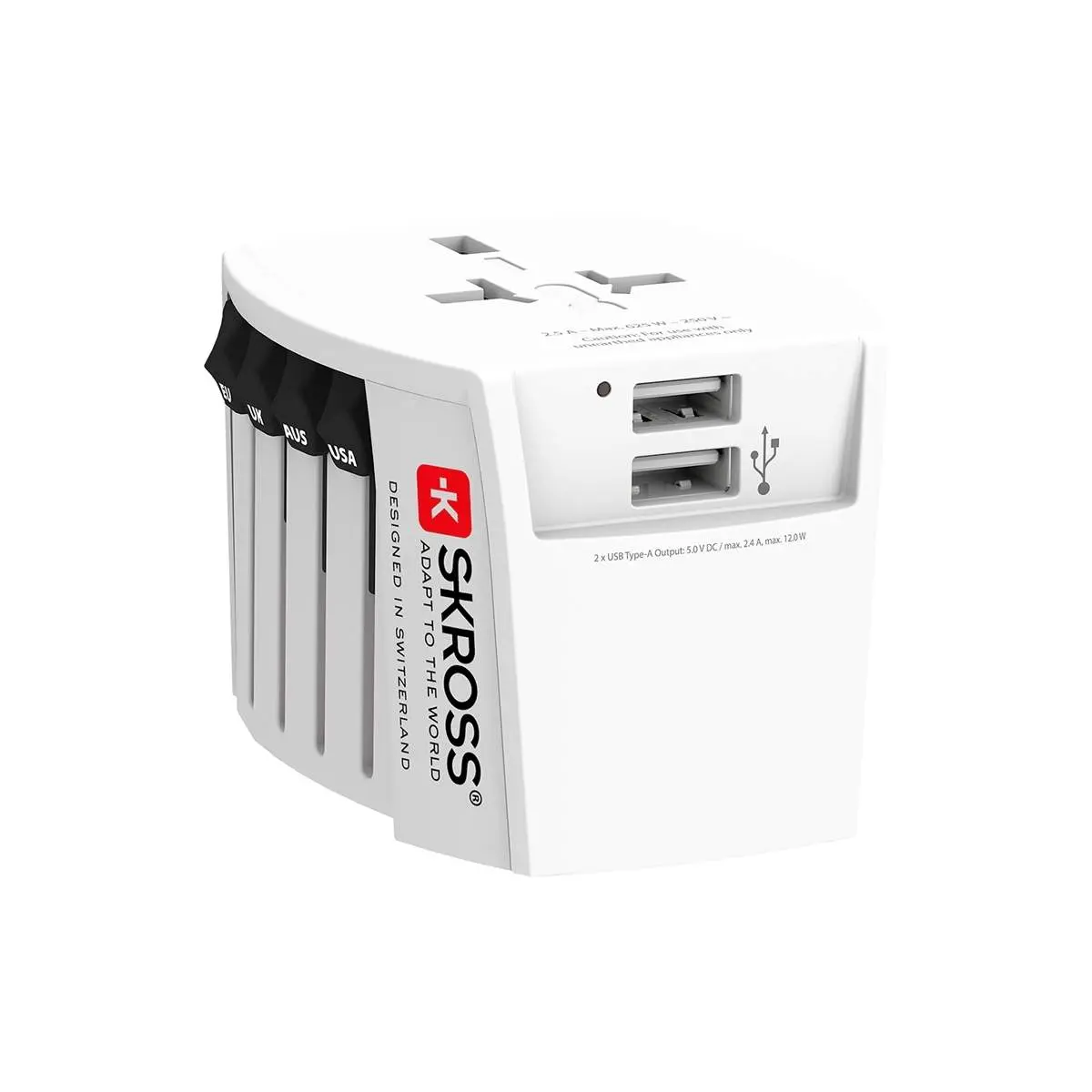 MUV USB (2xA) Kompakt 2-polet verdensreiseadapter med 2 integrerte USB-porter