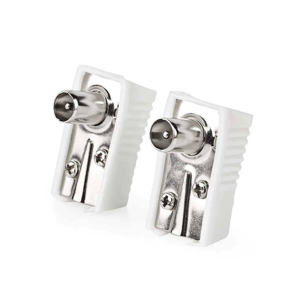 IEC (koaks) Connector | Vinklet | Hann | Nikkel belagt | 75 Ohm | Skrue | Kabeltilførselsdiameter: 7.0 mm | Metall / PVC