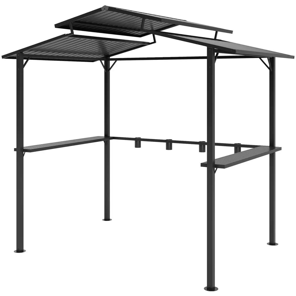 Grillpaviljong 250 x 160 x 250 cm vanntett hagepaviljong med dobbeltlags tak, sidehyller, lysthus med UV-beskyttelse, BBQ-pavilj