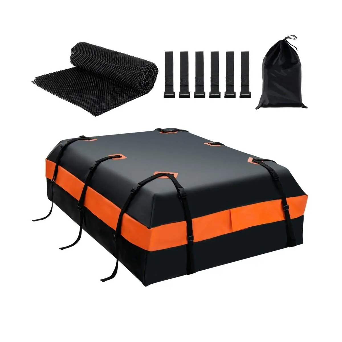 Vanntett takboks med 600 L kapasitet for alle kjøretøy 132x100x43cm svart+oransje
