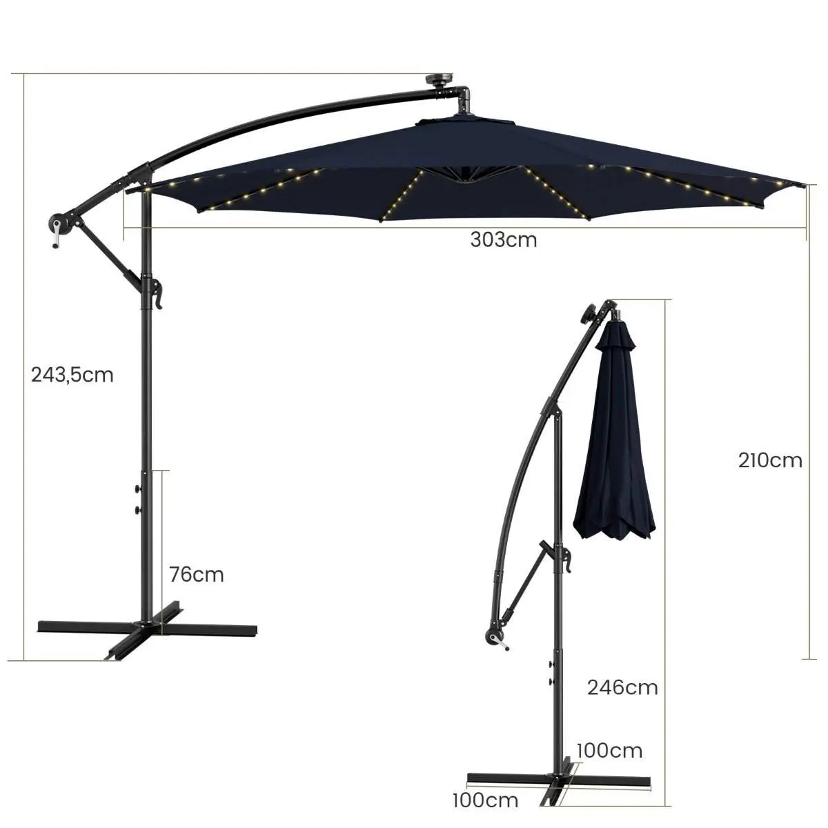 Opplyst parasoll med 112 LED-lys Solar Powered Patio Paraply Marine