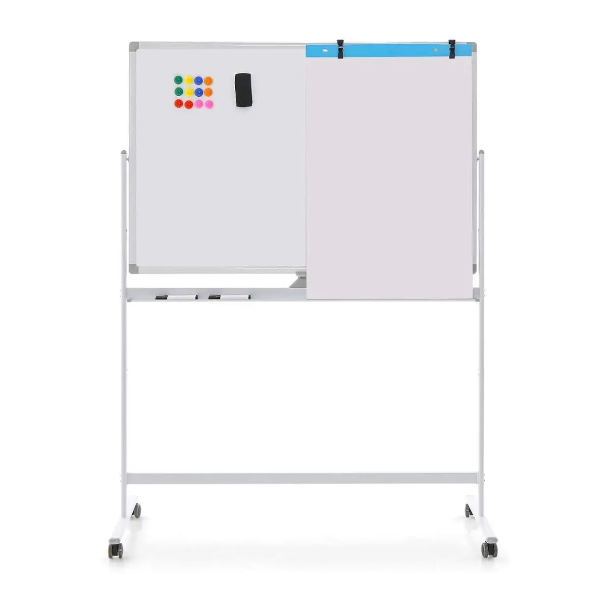 120 x 80 cm Dobbeltsidig mobil tavle Høydejusterbar magnetisk tavle Hvit