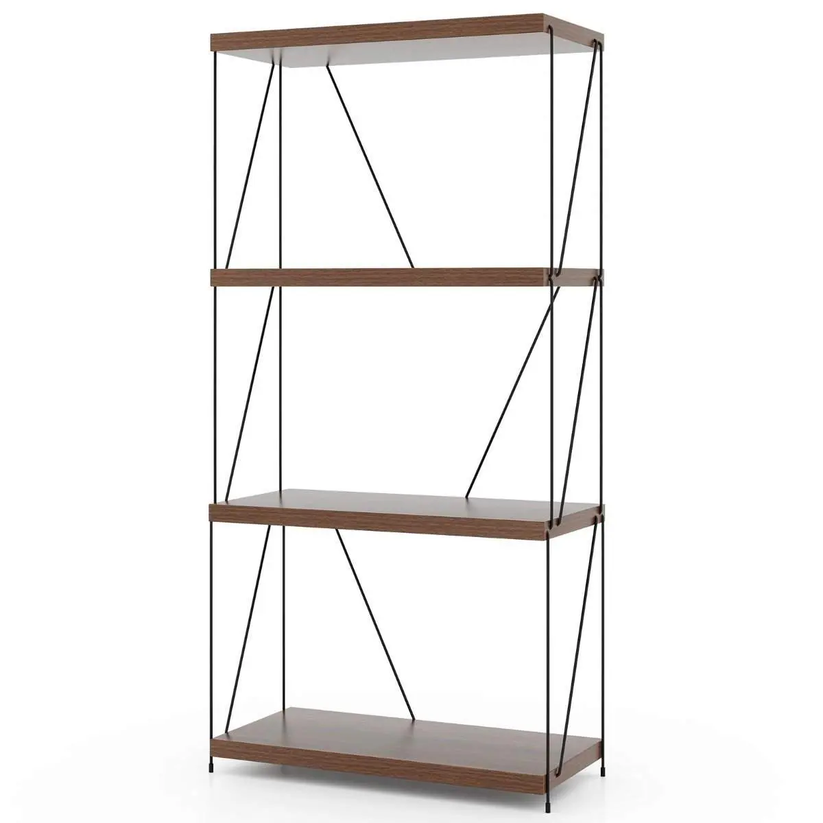 4-lags stående hylle med metallramme Industriell bokhylle Oppbevaringsstativ 60 x 29,5 x 105 cm