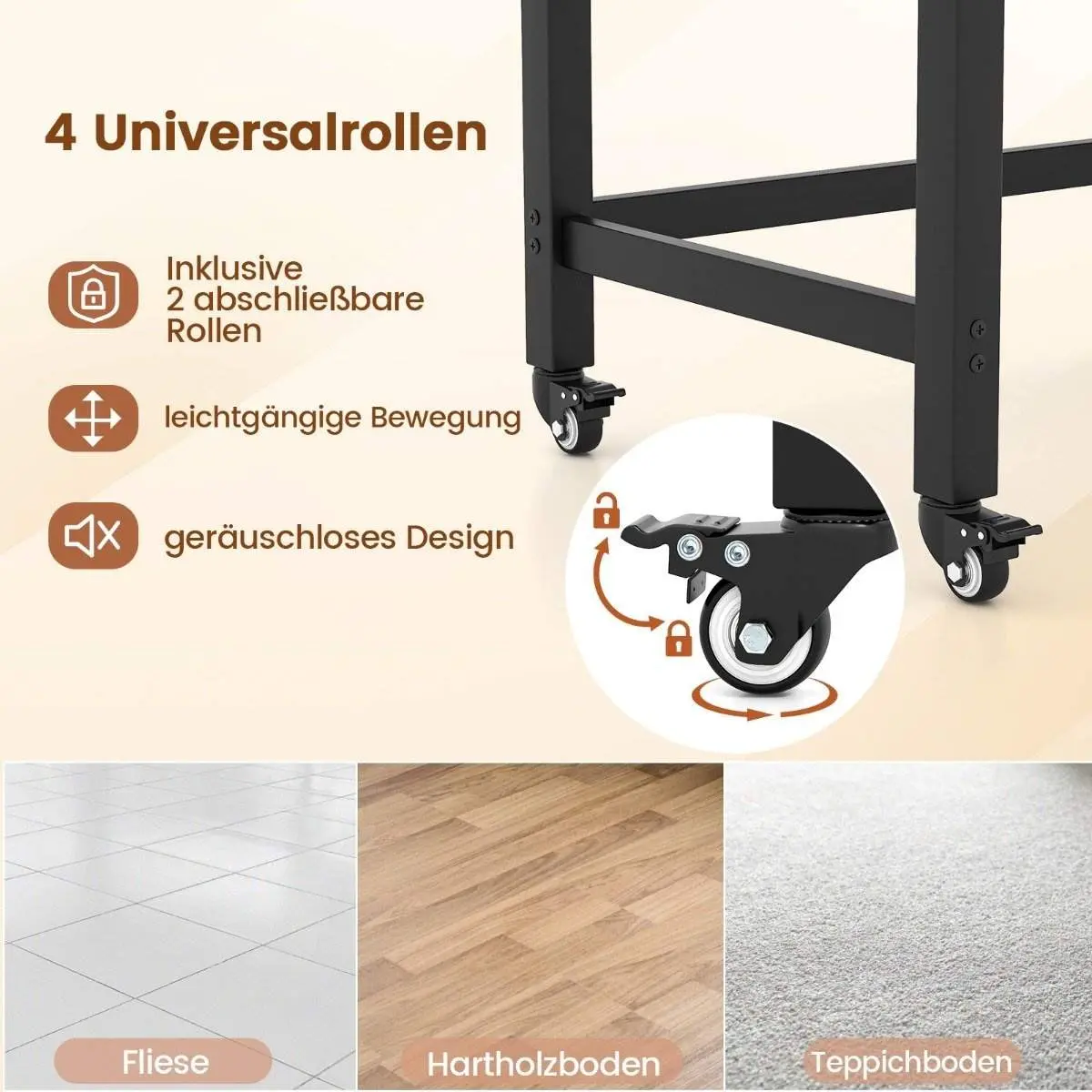 Skrivebord med hjul Databord med avtagbar stoffveske og hodetelefonkrok 120 x 60 x 75 cm Naturlig