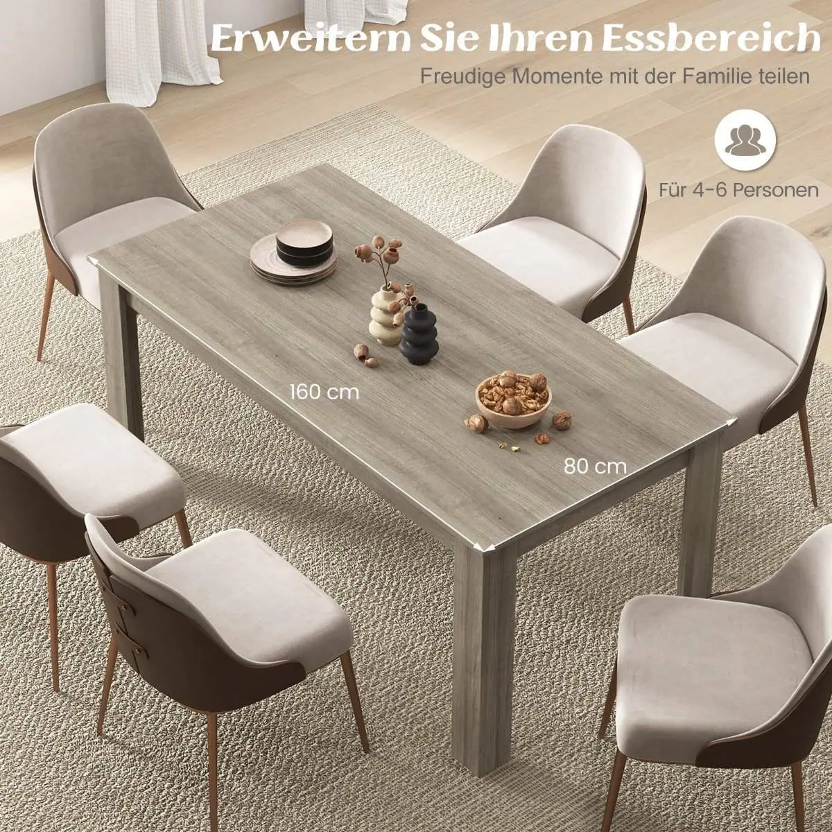 Tre spisebord 160 x 80 cm stort bord rektangulært kjøkkenbord spisebord natur