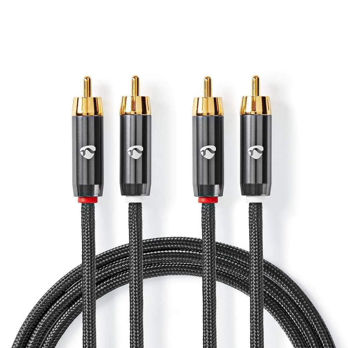Stereo lydkabel | 2x RCA Han | 2x RCA Han | Gull belagt | 2.00 m | Rund | Grå / Gun Metal Grå