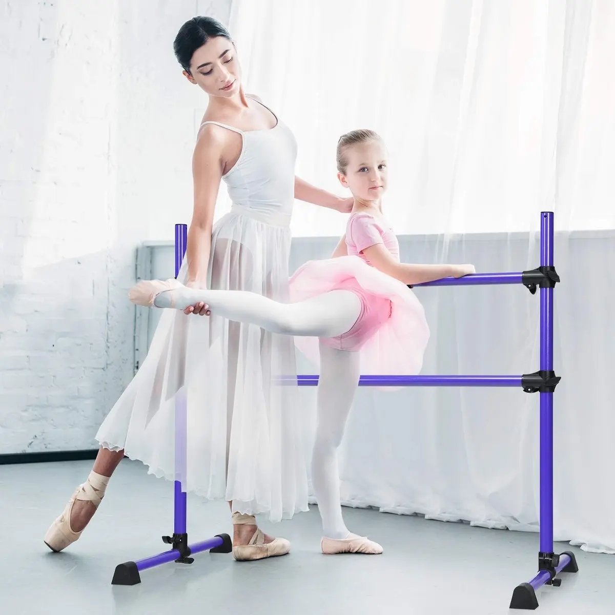 Justerbar ballettstang – bærbar, sklisikker, 120 cm, lilla