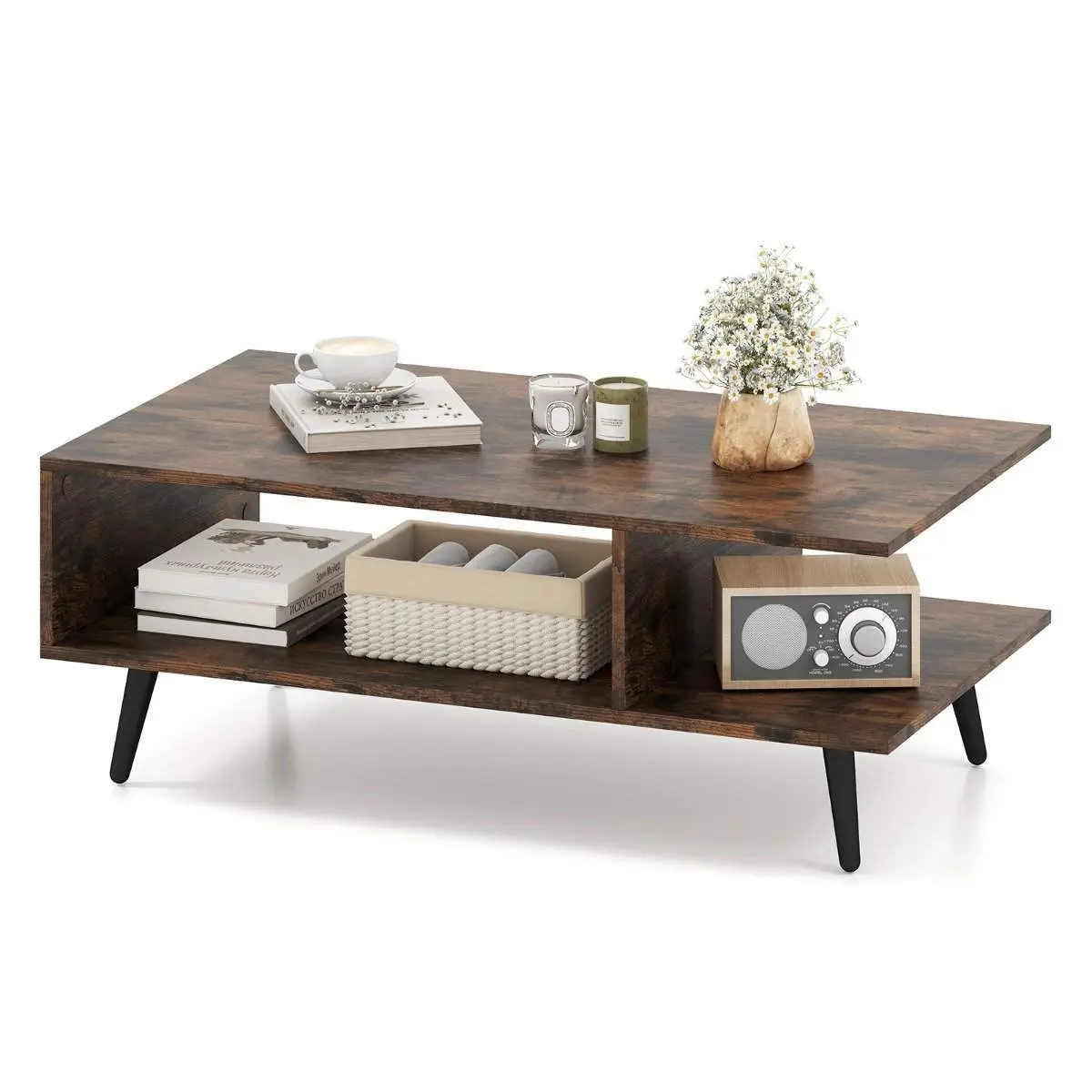 Sofabord med oppbevaring – 2-lags tre og metall, 80x45x30 cm