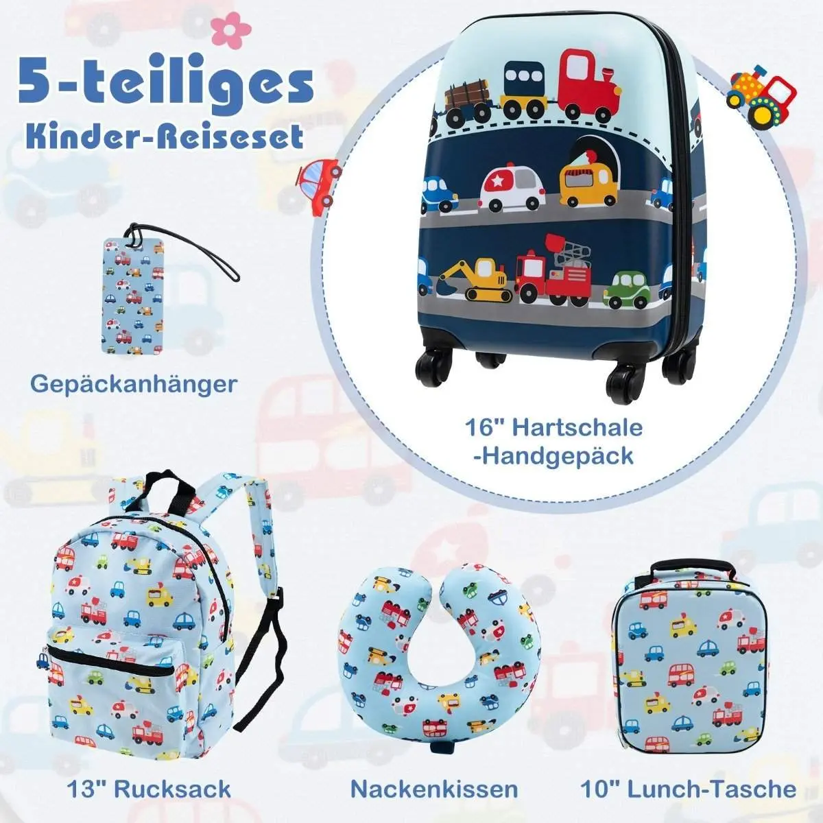 Barnebagasjesett med 5 deler – 16"" koffert, ryggsekk og mer