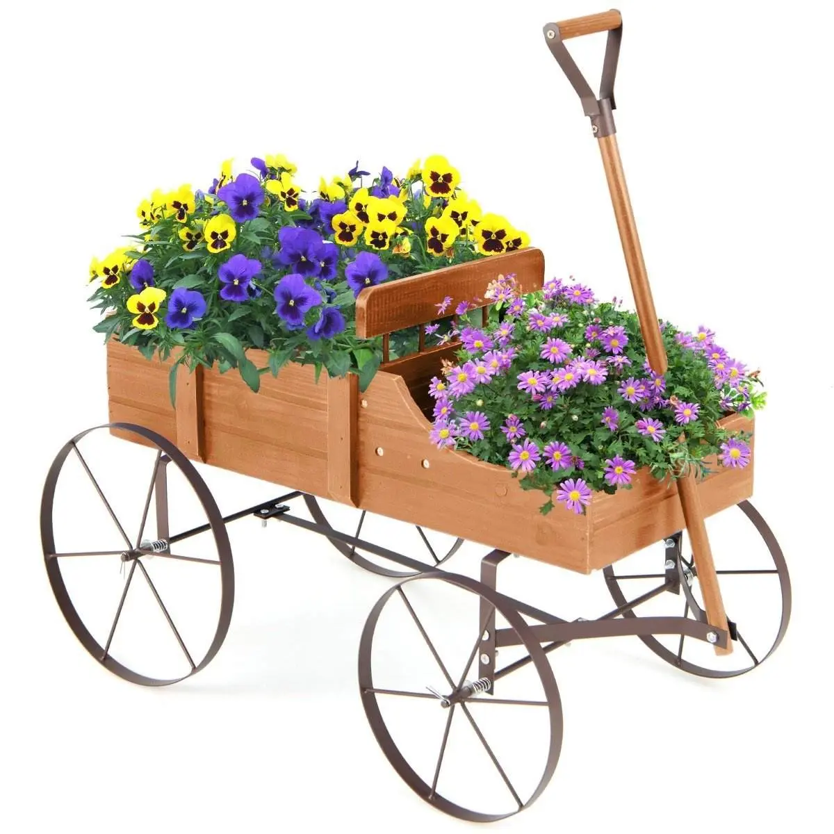 Plantevogn av tre med hjul – 62 x 34 x 60 cm, oransje