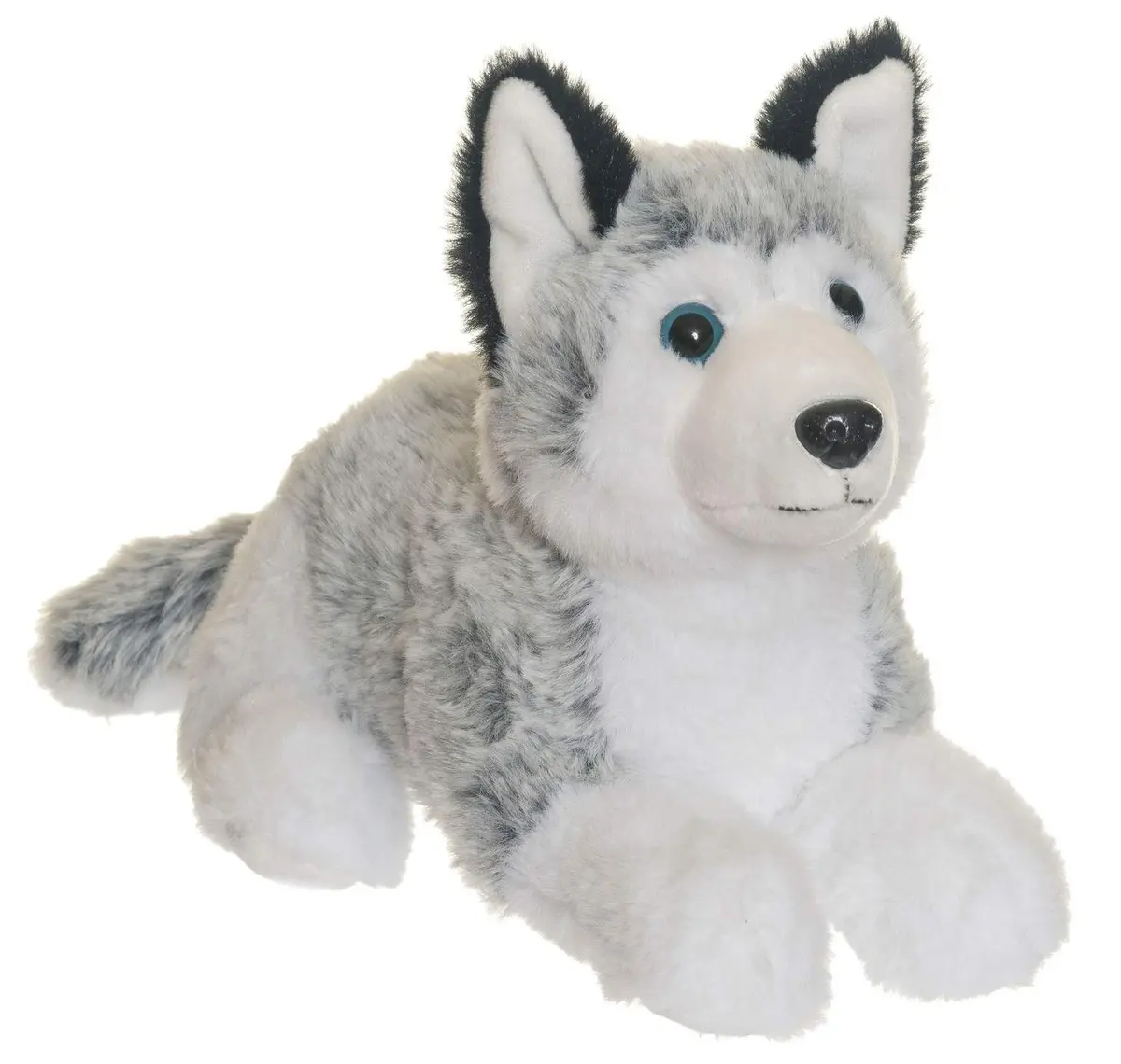 Husky plysjhund, grå og hvit, 25 cm, maskinvaskbar