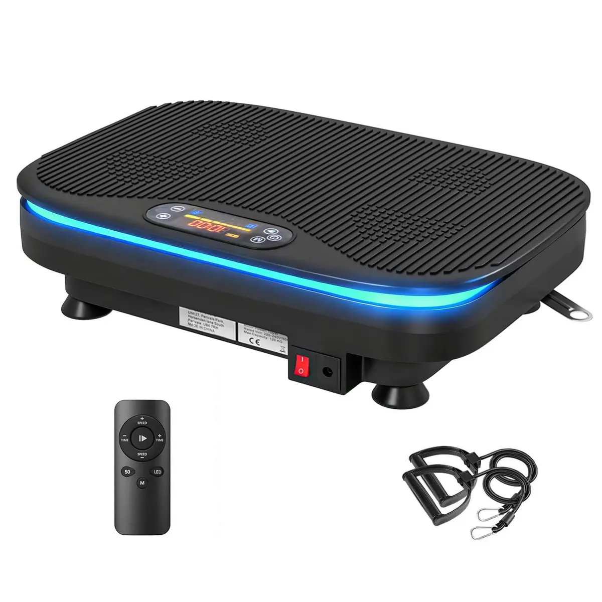 Vibrasjonsplate for trening – Bluetooth, 99 hastigheter, svart