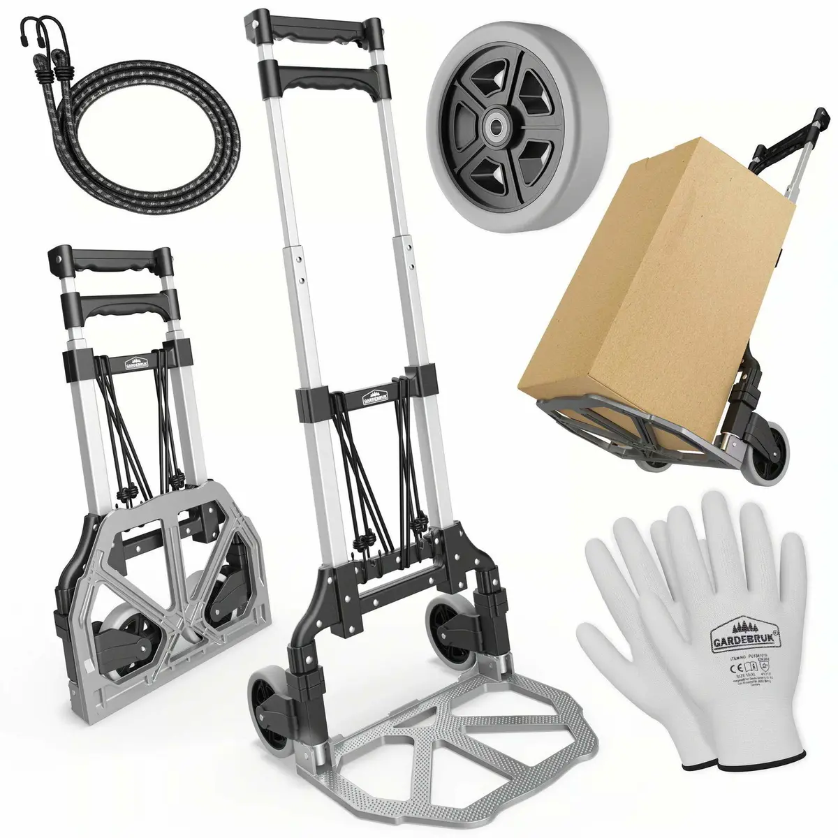 Sekketralle sølv/svart aluminium 80 kg høydejusterbar