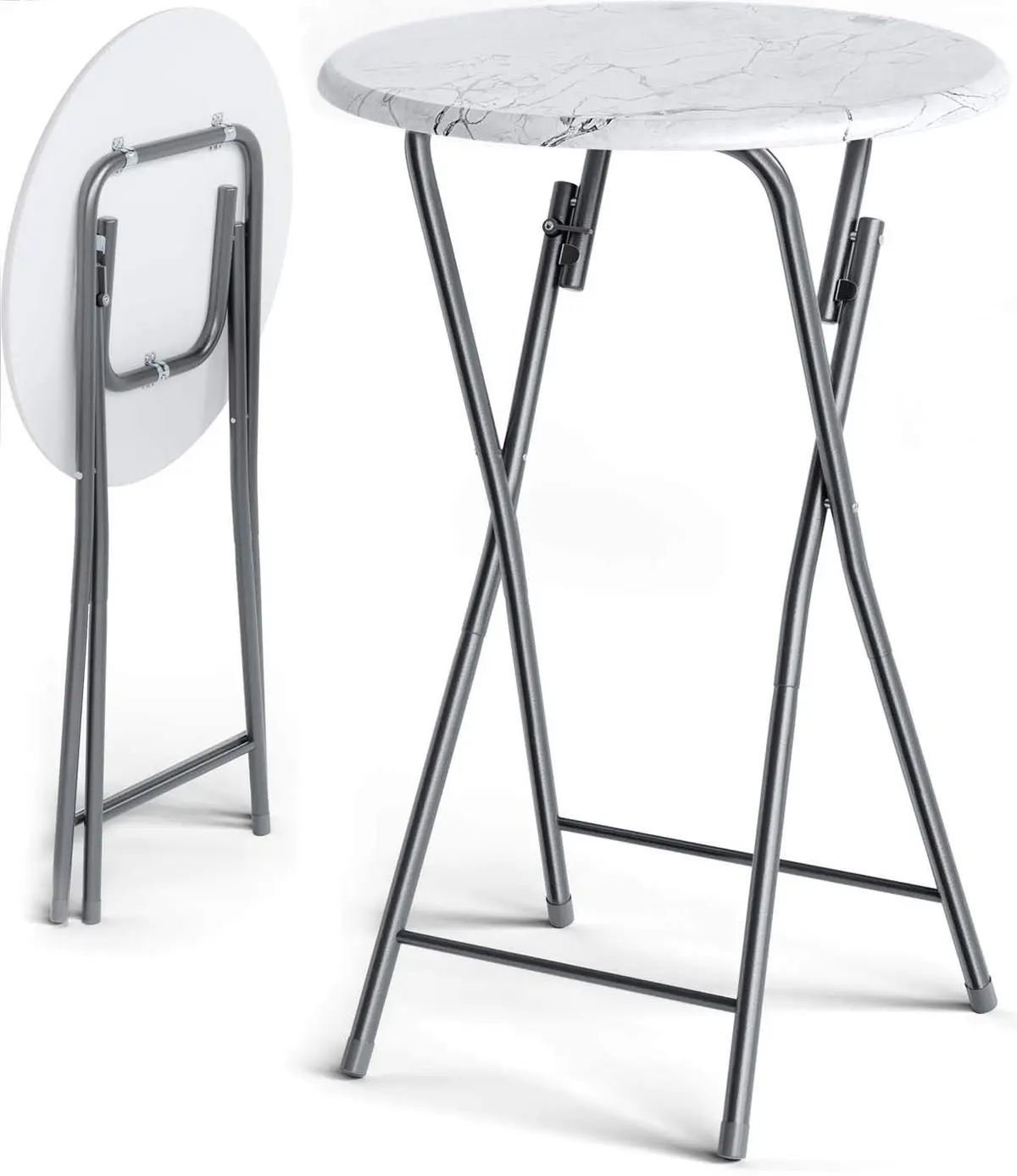 Sammenleggbart barbord – hvit marmorlook, 130x60cm, innendørs/utendørs
