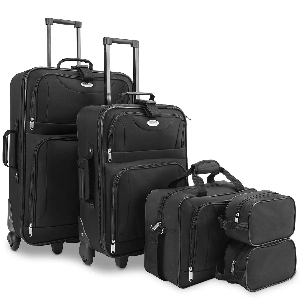 Myk sidekoffertsett 5 deler – svart, 60 l til 3 l