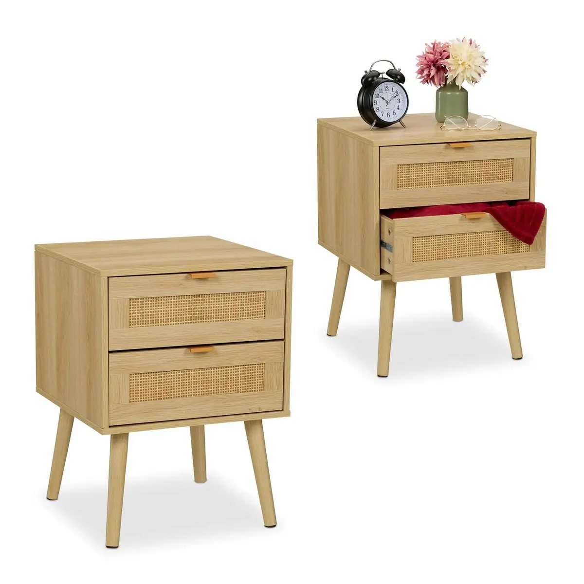 Nattbord med 2 skuffer i rotting – design i treeffekt