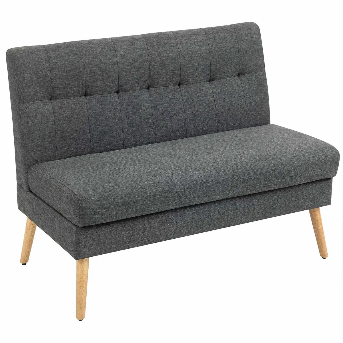 Kompakt 2-seters sofa, tuftet rygg, linutseende, grå