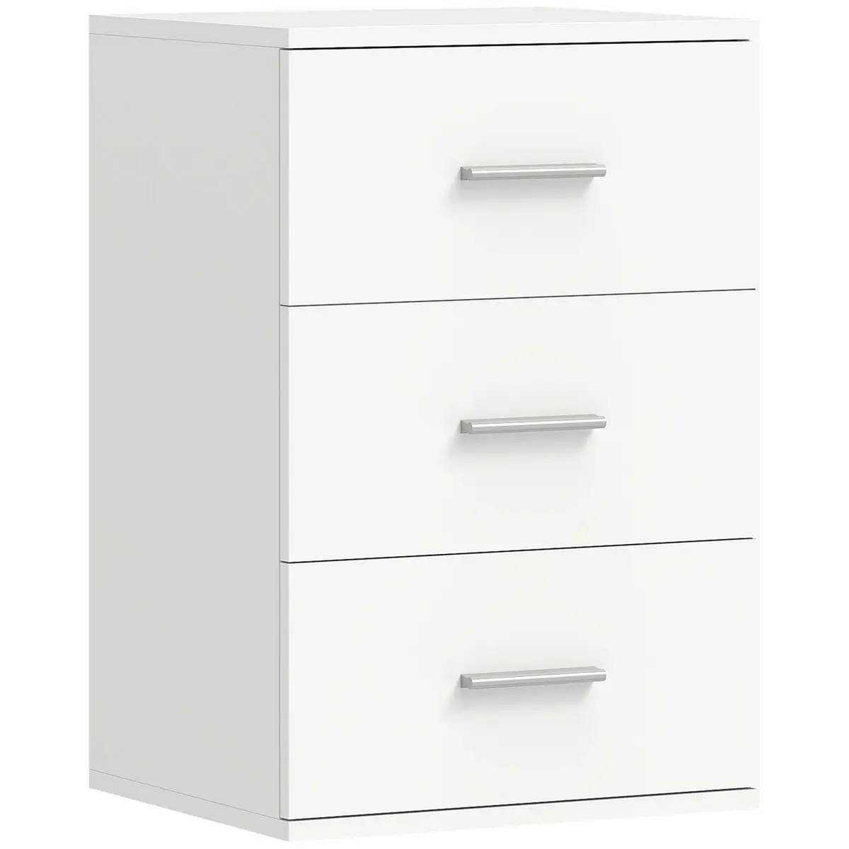 Hvitt MDF nattbord – 3 skuffer, ripebestandig