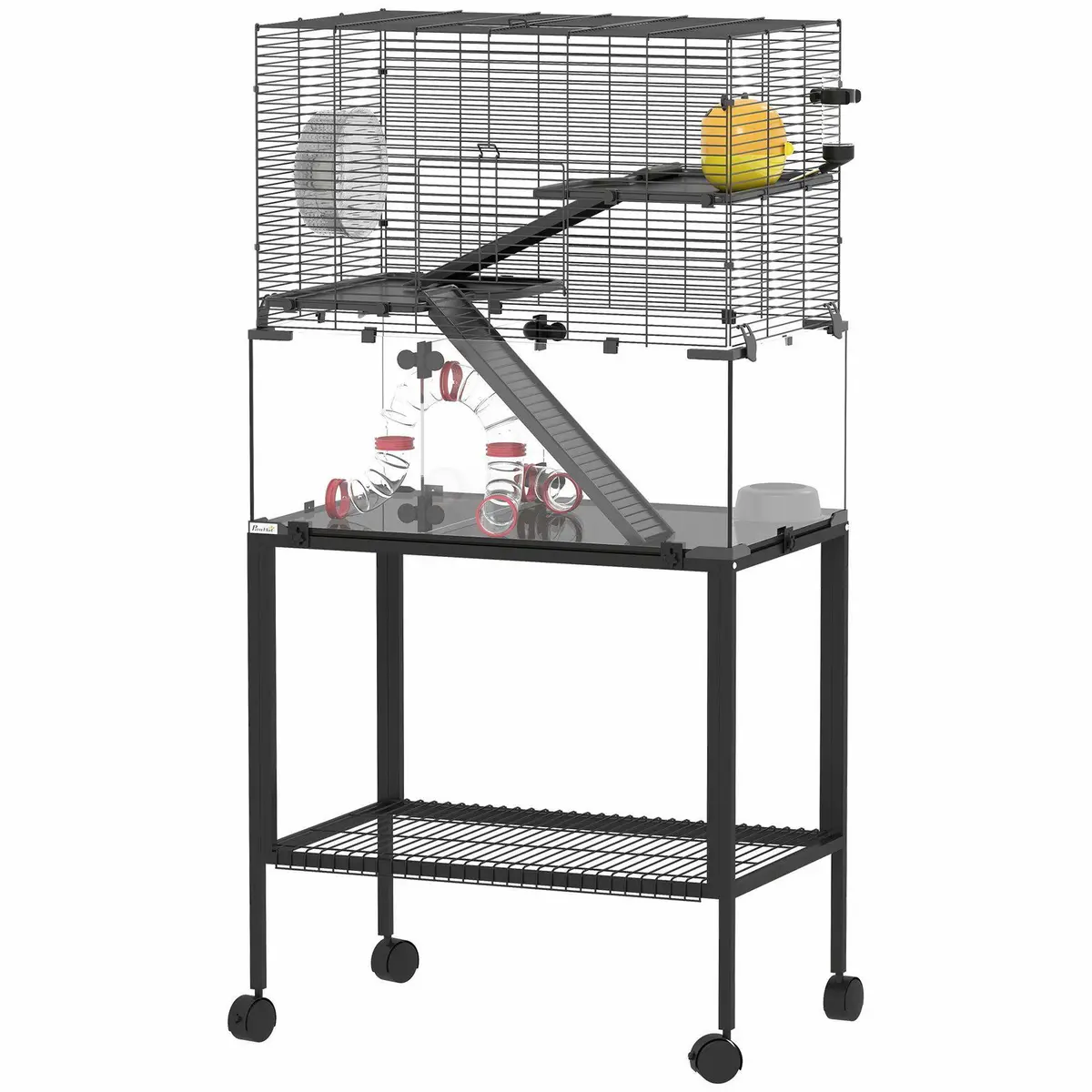 Hamsterbur i tre nivåer med hjul og tilbehør