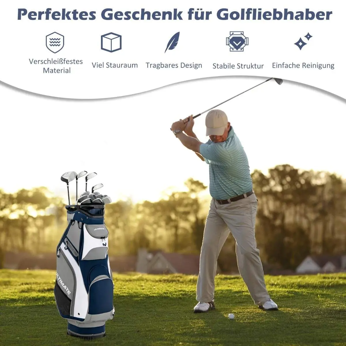 Lett golfbag med 14 deler – marineblå og grå