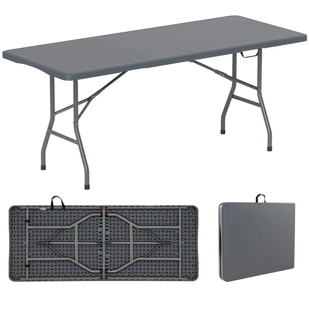 Sammenleggbart campingbord – 180x74cm, HDPE-topp, metallben