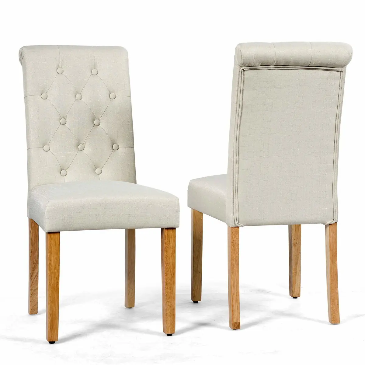 Beige tuftede spisestoler, sett med 2 – buet rygg, lintrekk