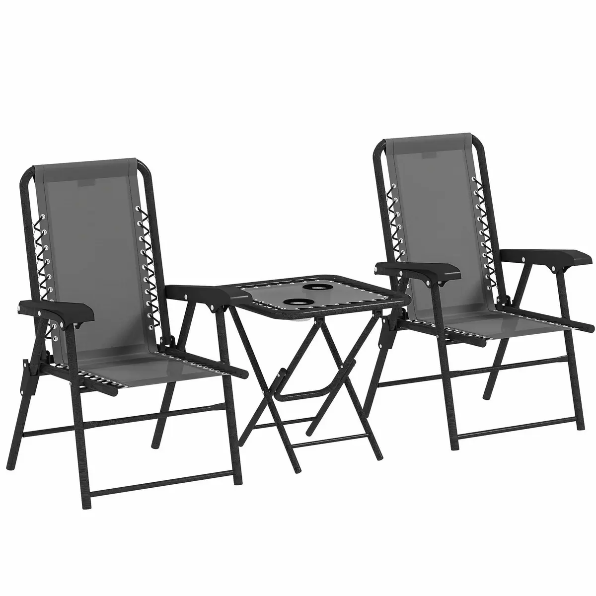 Utendørs bistrosett – 3 deler, sammenleggbar, mørkegrått stål