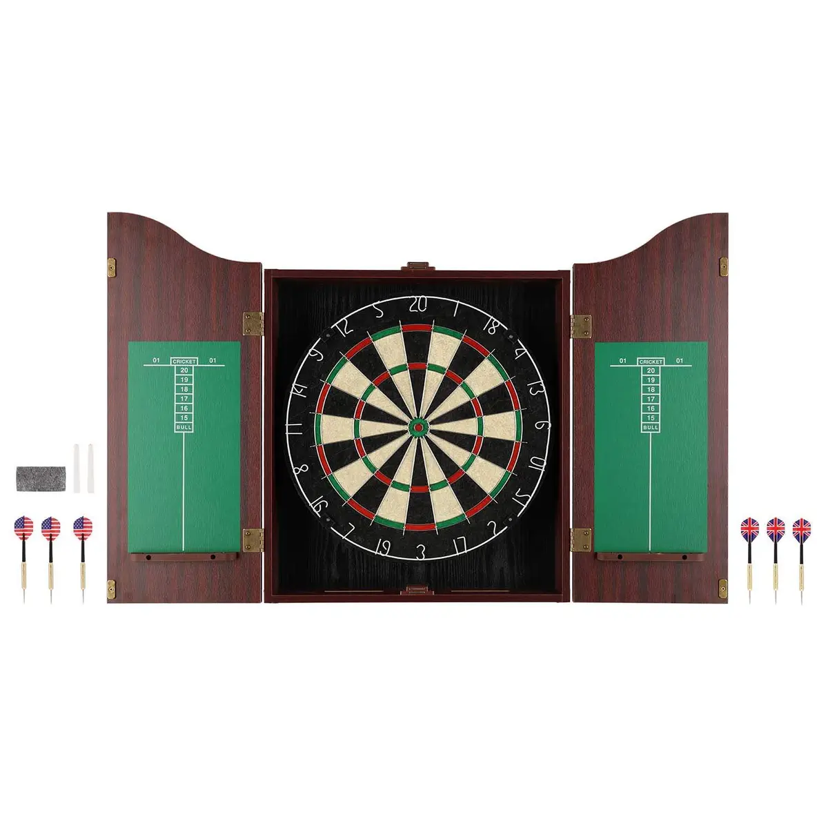 Dartskiveskapsett med dart og tilbehør