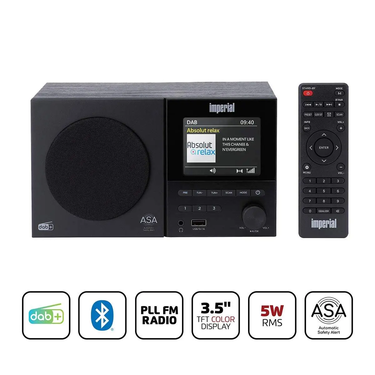 DAB+/FM-radio med Bluetooth, USB og vekkerklokke