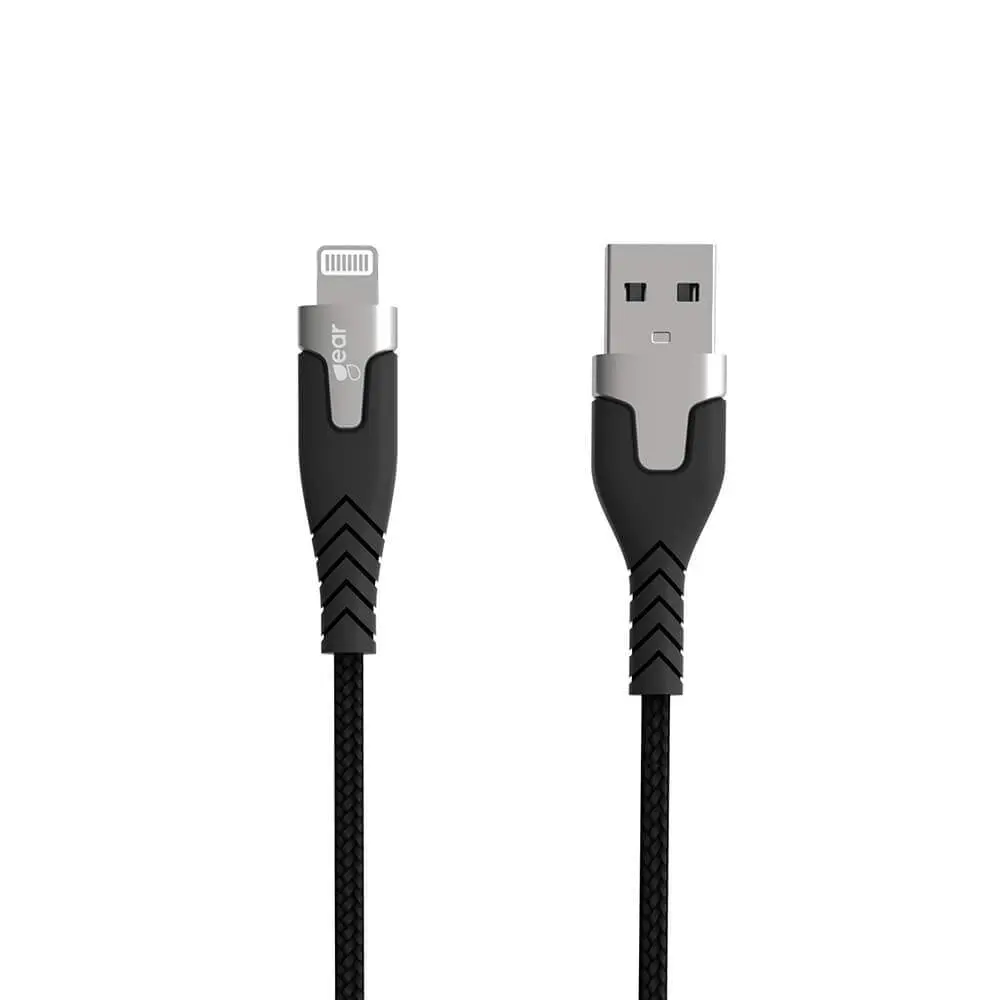 GEAR Ladekabel PRO USB-A til Lightning C89 1,5 m svart Kevlar-kabel med metallkontakter