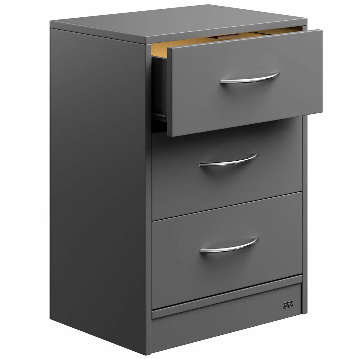 Nattbord i antrasitt med LED-lys – 3 skuffer, 54 cm