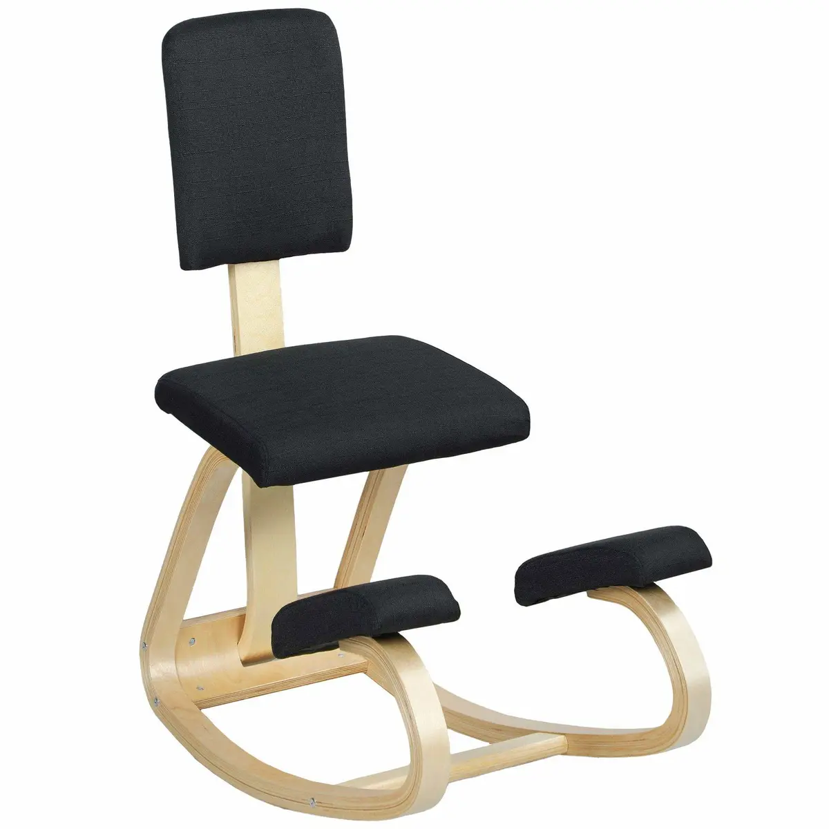 Ergonomisk knestol – bjørketre, svart stoff