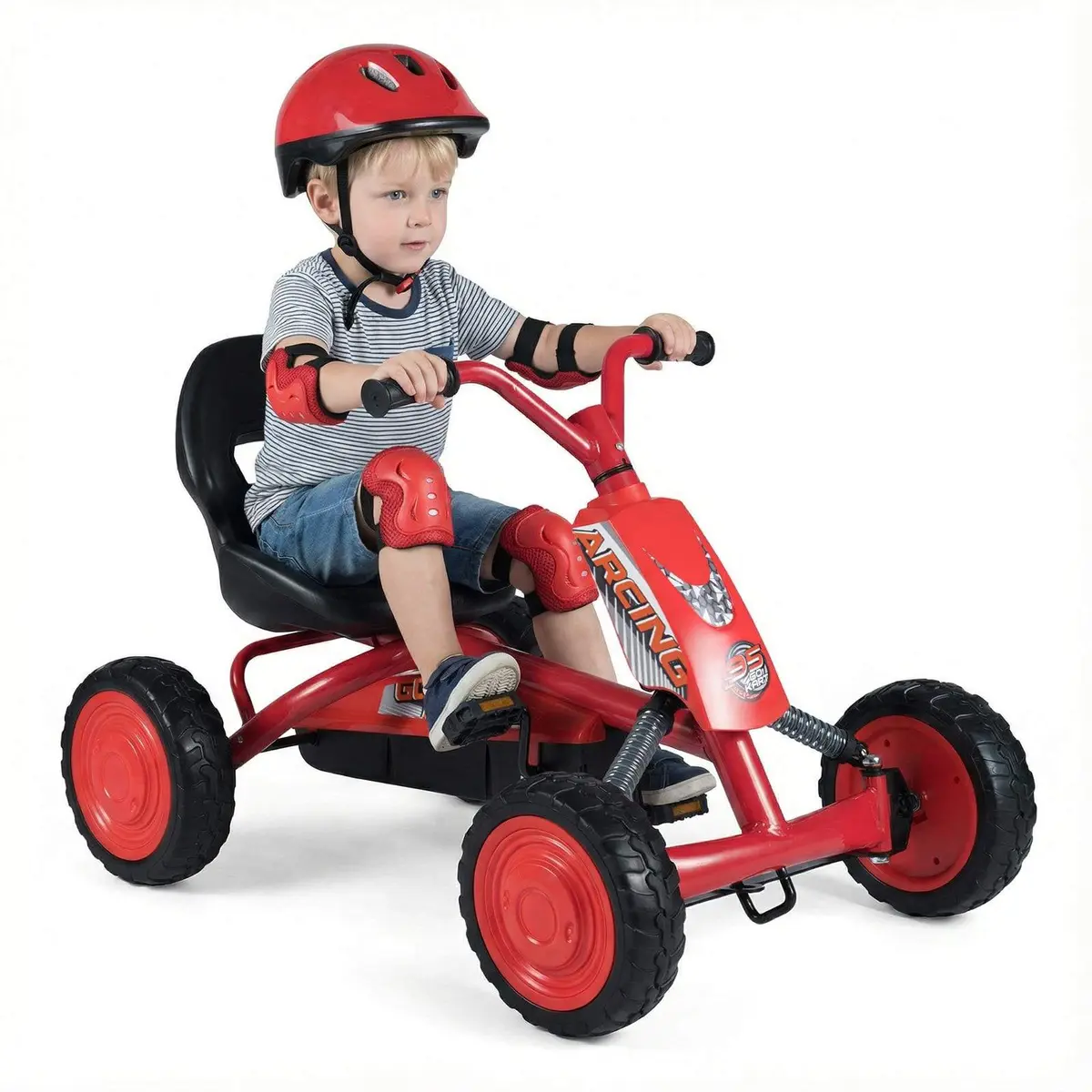 Barne-gokart med pedaler – justerbart sete, 3–8 år, rød