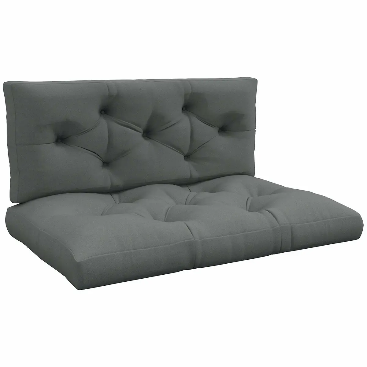 Sett med utendørs sitteputer – tuftet, grå, 120x80 cm