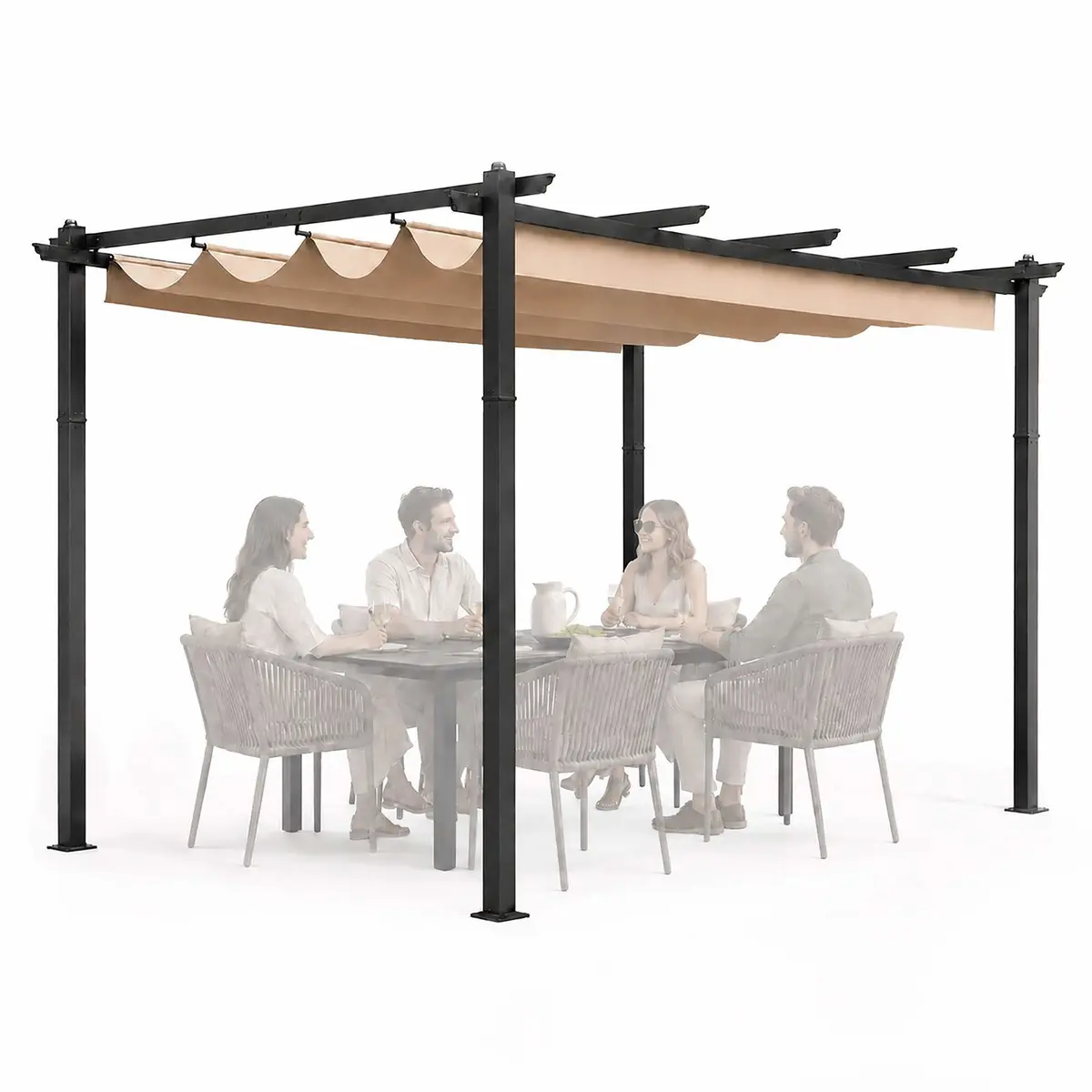 Hagepergola 3x4m – Stålramme, justerbar baldakin