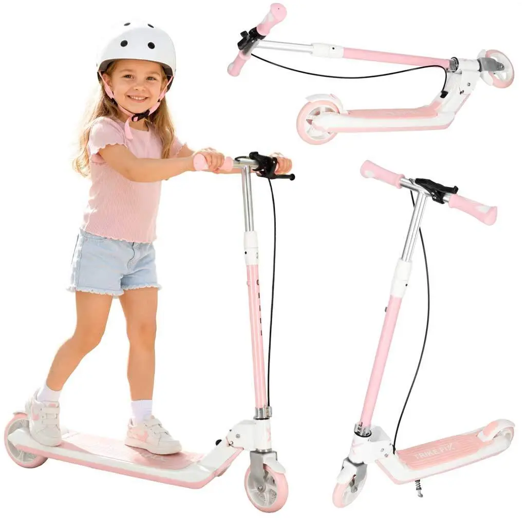 Sammenleggbar sparkesykkel for barn, LED-hjul, doble bremser, rosa