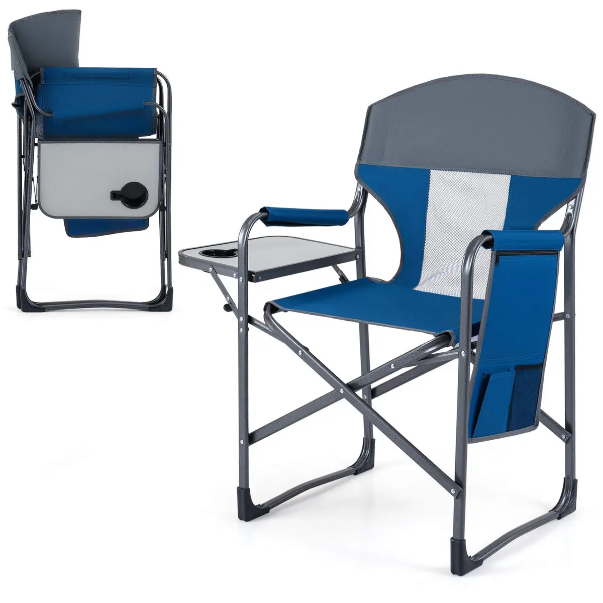 Sammenleggbar campingstol – sidebord, koppholder, 180 kg kapasitet