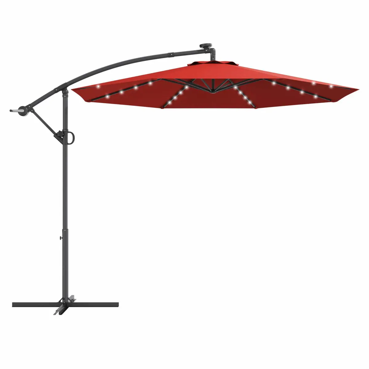 3 meter solcelledrevet LED-parasoll med offset-funksjon – 360 graders rotasjon, burgunder