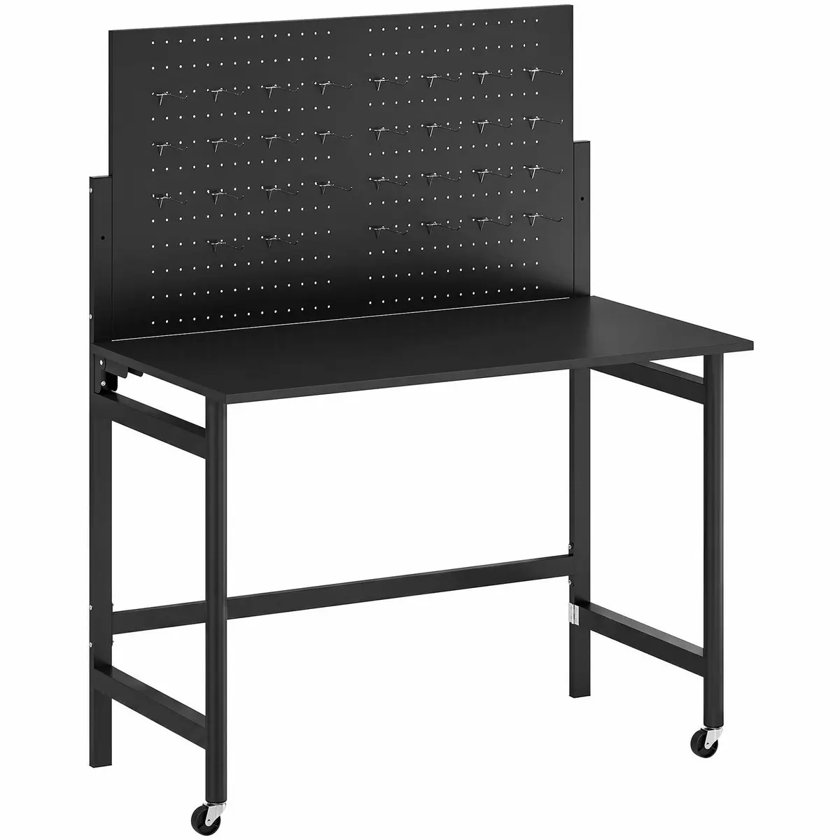 Sammenleggbar arbeidsbenk med stiftplate, hjul, 12 kroker