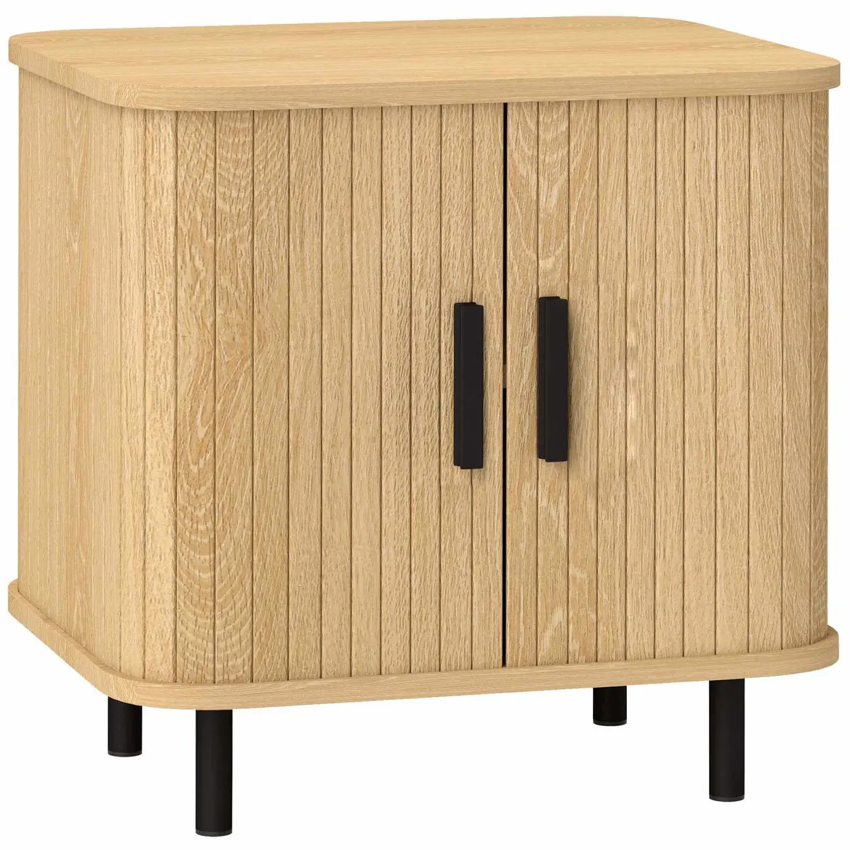 Nattbord, skyvedører med lamelldører, eik, stålben