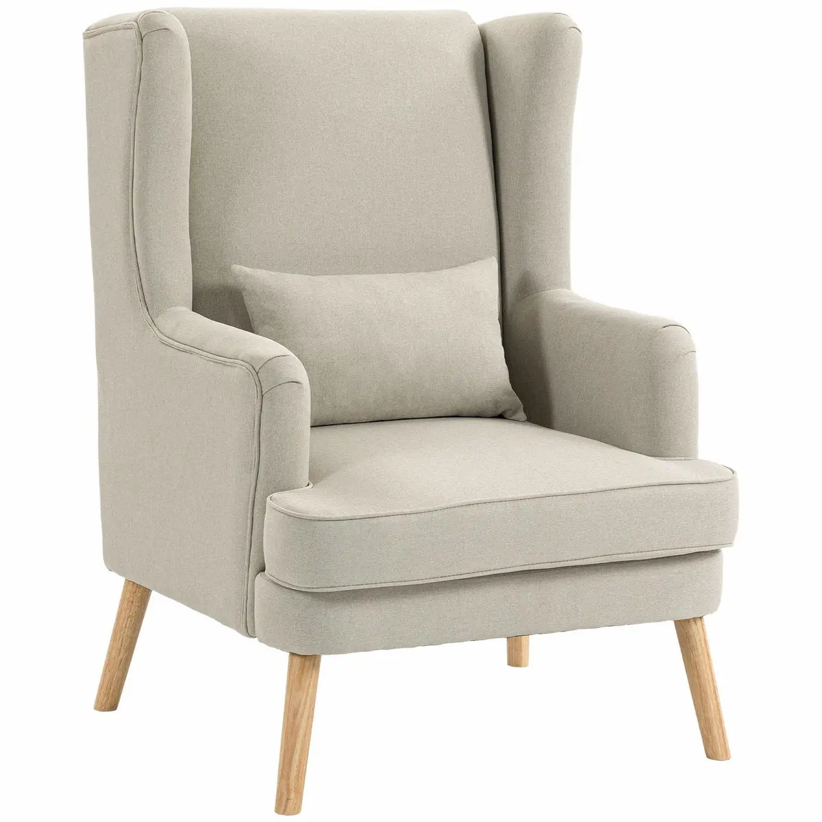 Wingback-aksentstol, lin-look, beige med korsryggpute