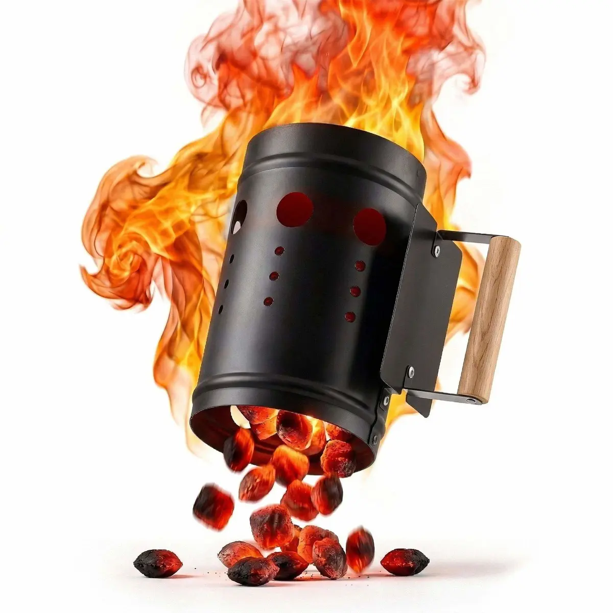 Trekullstarter for skorstein – belagt stål, trehåndtak