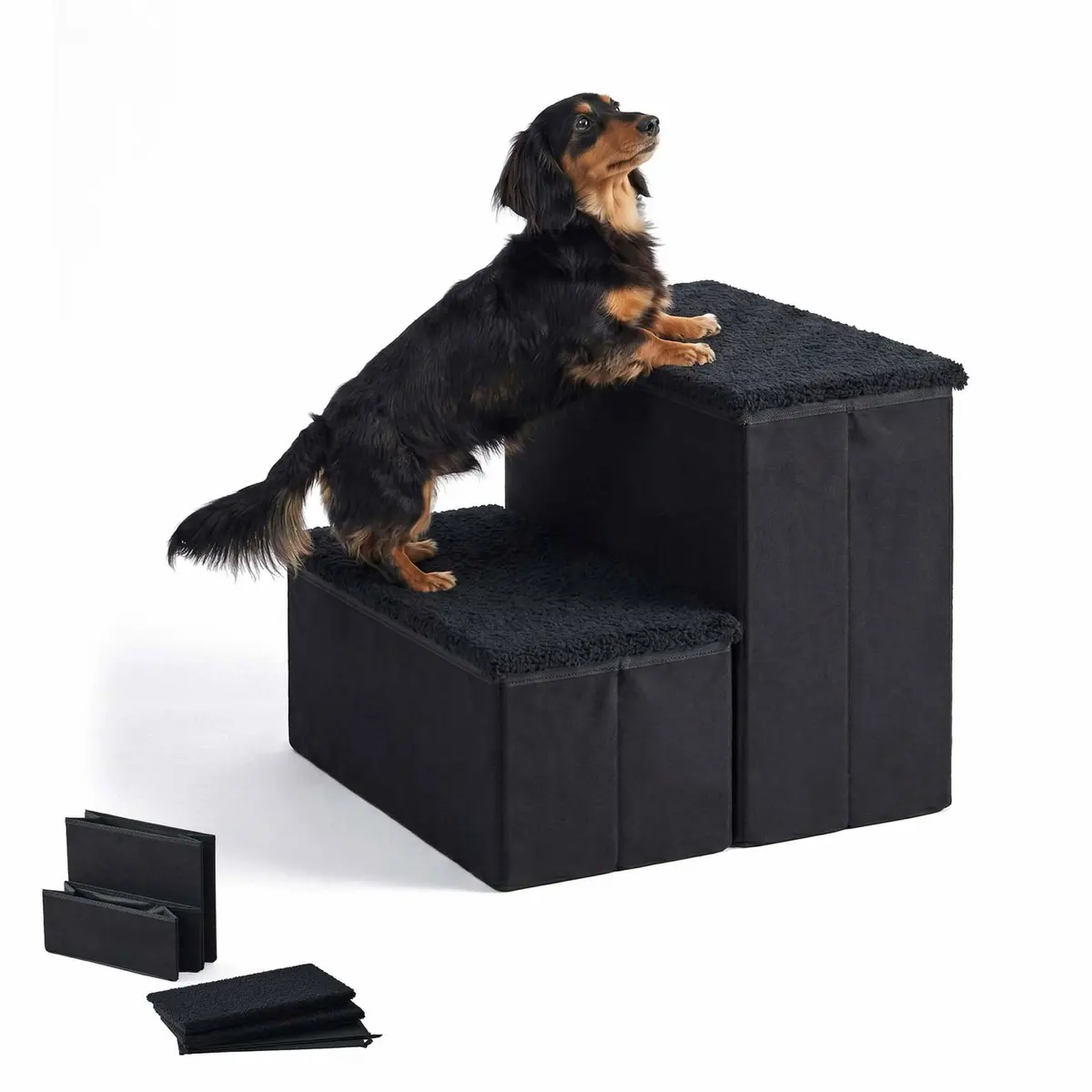 Sammenleggbare hundetrinn med oppbevaring – svart, liten