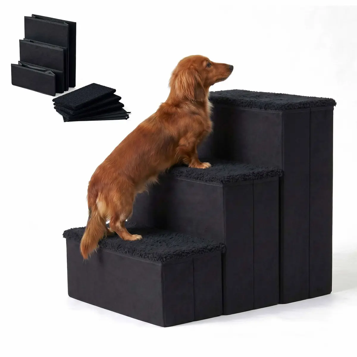 Sammenleggbare hundetrinn med oppbevaring – medium, svart