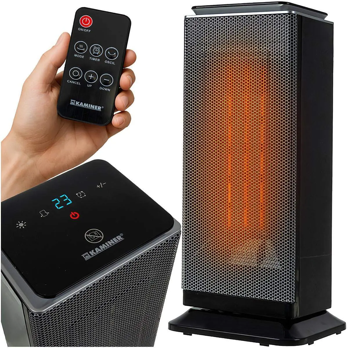 PTC keramisk varmeovn, 2000W, fjernkontroll og timer, energisparende