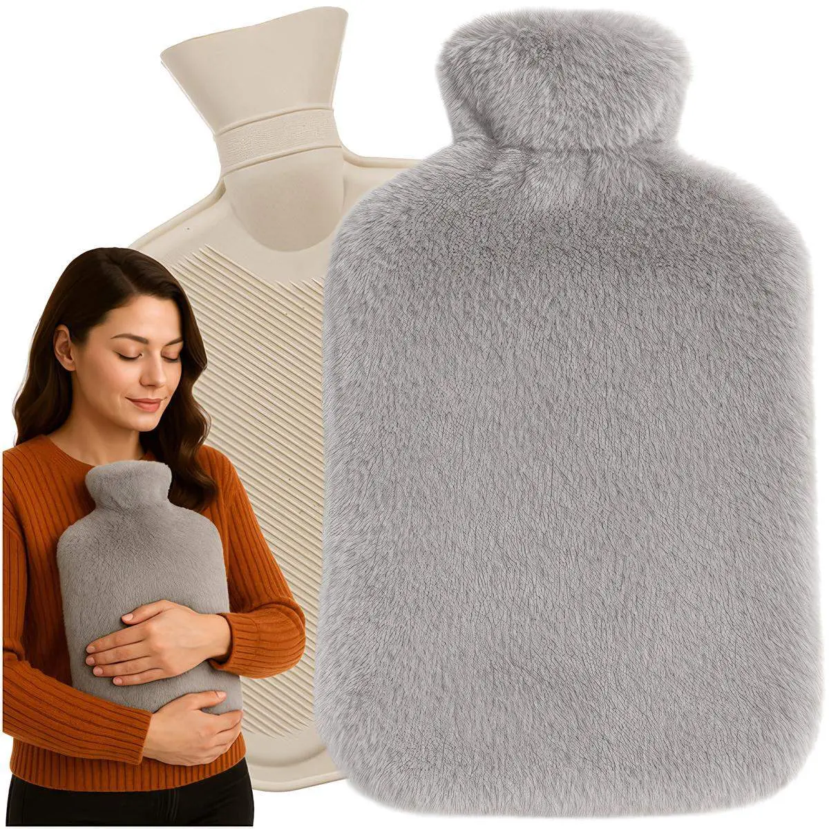 Varmeflaske med plysjtrekk, 3,5 l – langvarig varme