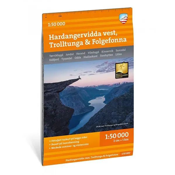 Turkart Hardangervidda Vest, Trolltunga & Folgefonna 1:50 00