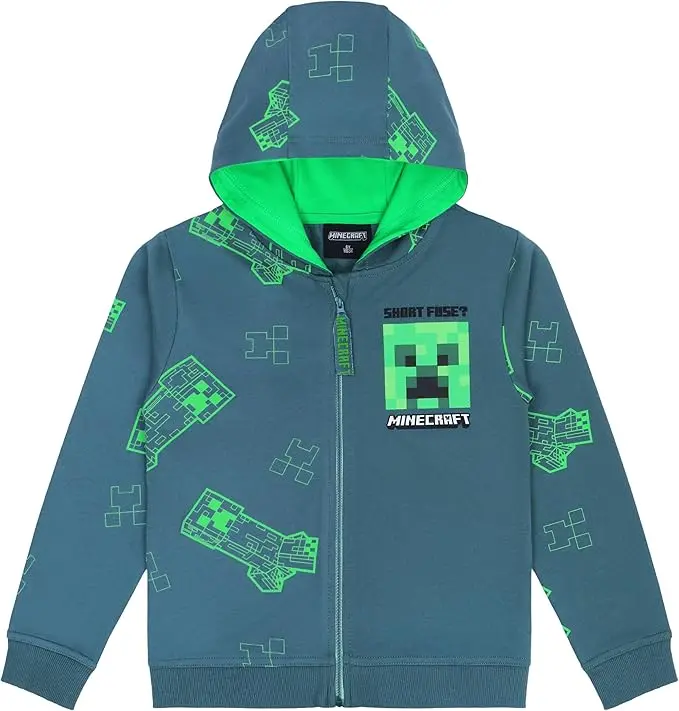 Minecraft Hettegenser med Glidelås Creeper Party