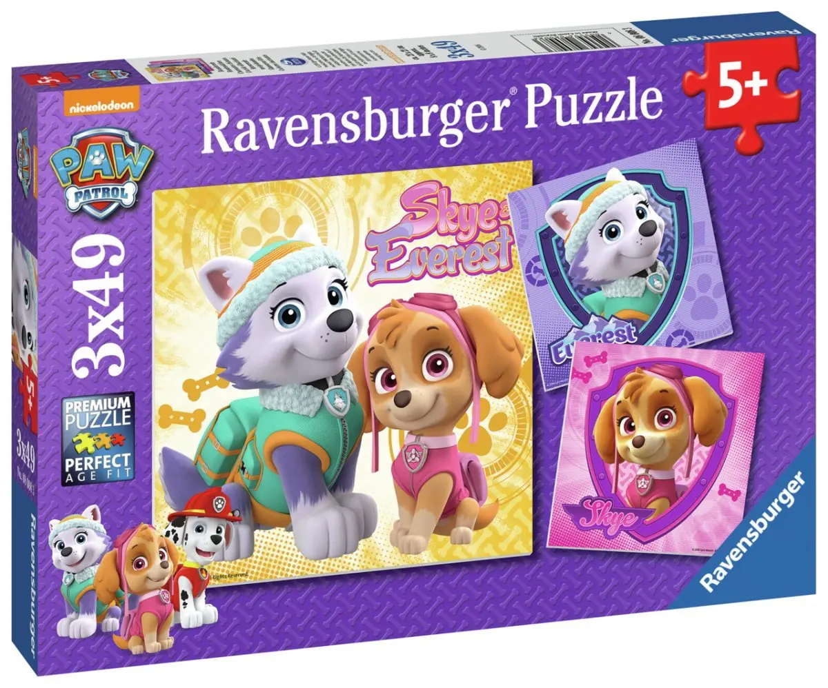 Paw Patrol Puslespill 49 brikker 3-pk Søte Valper
